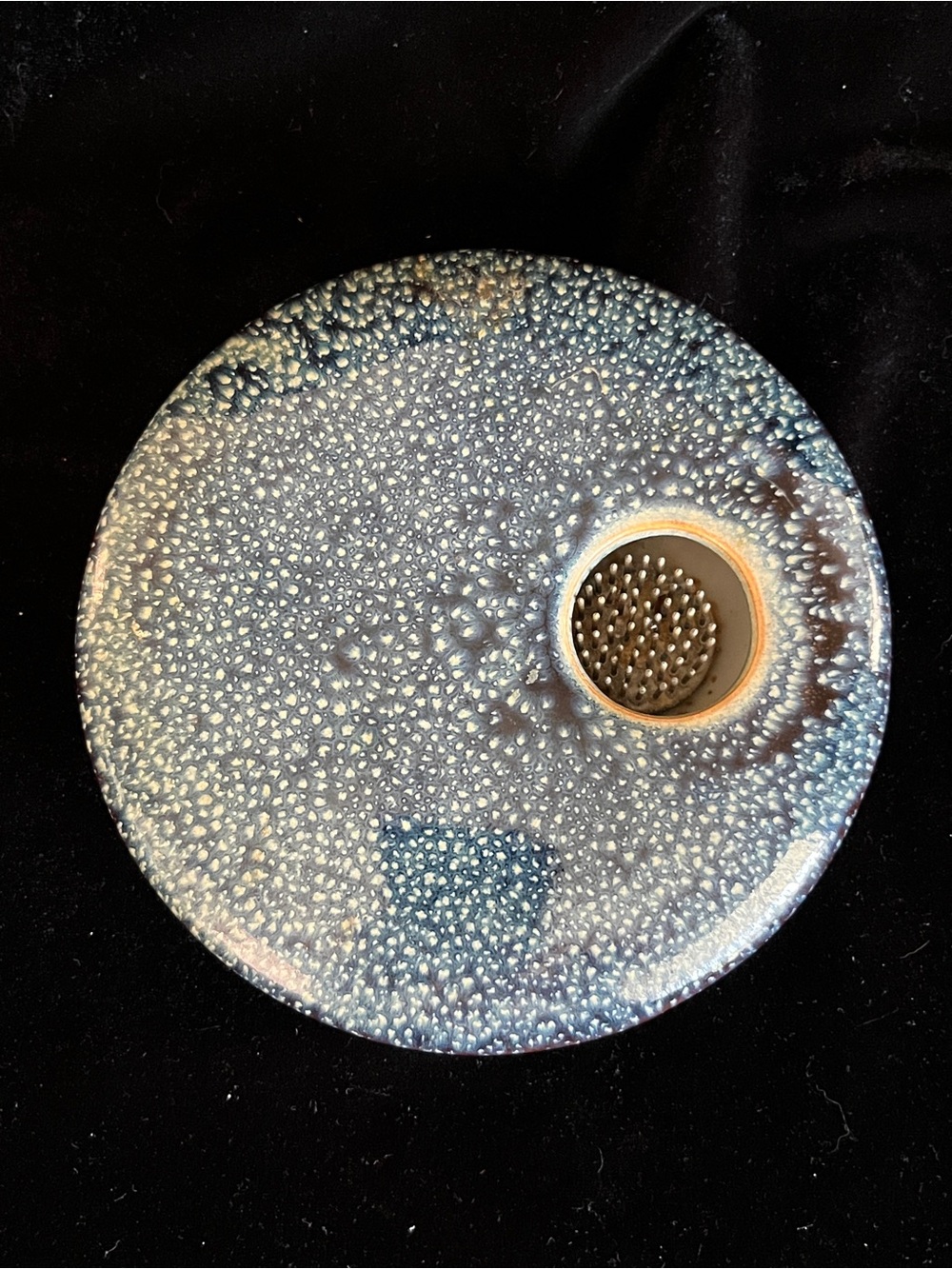 Georgetown Pottery Round Ikebana Flower Vase Starry Night with Floral Frog